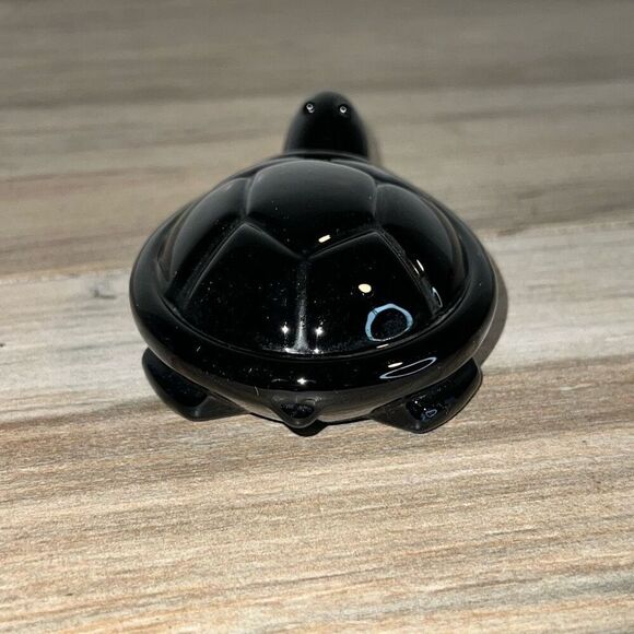 Turtle Figurine Black Glass Paperweight Tortoise Detailed W/ Feet Nautical Sea - Picture 3 of 7